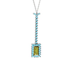 Peridot ve akuamarin 18 ayar beyaz altın kolye (40 cm beyaz altın rolo zincir)