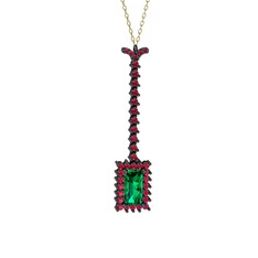 Via Kolye - Yeşil kuvars ve rodolit garnet 925 ayar siyah rodyum kaplama gümüş kolye (40 cm altın rolo zincir) #zn0tv0