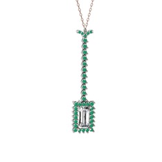 Via Kolye - Swarovski ve kök zümrüt 8 ayar beyaz altın kolye (40 cm rose altın rolo zincir) #zpl67r