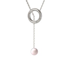 Fien İnci Kolye - Pembe inci 925 ayar gümüş kolye (60 cm beyaz altın rolo zincir) #142d07r