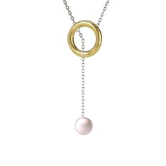 Pembe inci 8 ayar altın kolye (60 cm beyaz altın rolo zincir)