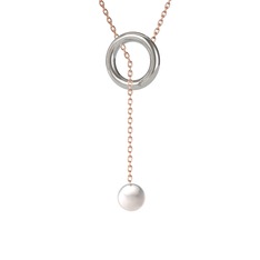 Fien İnci Kolye - Inci 14 ayar beyaz altın kolye (110 cm rose altın rolo zincir) #1cw4pcv
