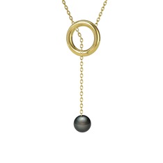 Fien İnci Kolye - Siyah inci 925 ayar altın kaplama gümüş kolye (60 cm altın rolo zincir) #1rnu783