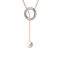 Fien İnci Kolye - Pembe inci 14 ayar beyaz altın kolye (60 cm rose altın rolo zincir) #1vf0wm0