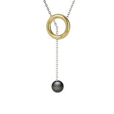 Fien İnci Kolye - Siyah inci 14 ayar altın kolye (60 cm gümüş rolo zincir) #2y0mrg