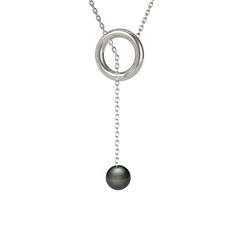 Fien İnci Kolye - Siyah inci 925 ayar gümüş kolye (60 cm gümüş rolo zincir) #hqtvp3