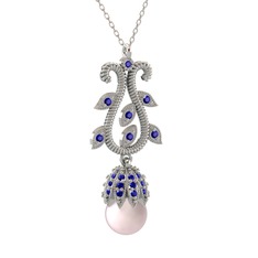 Şah İnci Kolye - Pembe inci ve lab safir 925 ayar gümüş kolye (40 cm gümüş rolo zincir) #151skos