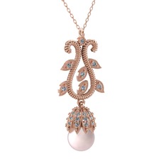 Şah İnci Kolye - Pembe inci ve pırlanta 14 ayar rose altın kolye (0.51 karat, 40 cm rose altın rolo zincir) #16ruqog