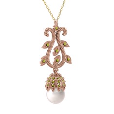Şah İnci Kolye - Inci ve peridot 925 ayar rose altın kaplama gümüş kolye (40 cm altın rolo zincir) #18t61lz