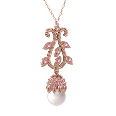 Inci ve pembe kuvars 18 ayar rose altın kolye (40 cm rose altın rolo zincir)