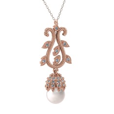 Inci ve swarovski 14 ayar rose altın kolye (40 cm beyaz altın rolo zincir)