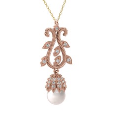 Inci ve beyaz zirkon 8 ayar rose altın kolye (40 cm altın rolo zincir)