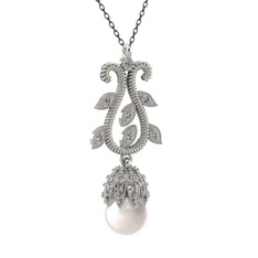 Inci ve swarovski 14 ayar beyaz altın kolye (40 cm gümüş rolo zincir)