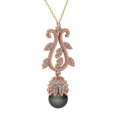 Siyah inci ve swarovski 18 ayar rose altın kolye (40 cm altın rolo zincir)