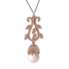 Şah İnci Kolye - Pembe inci ve swarovski 8 ayar rose altın kolye (40 cm gümüş rolo zincir) #1sp1i92