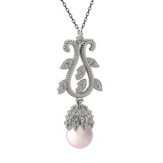 Şah İnci Kolye - Pembe inci ve swarovski 14 ayar beyaz altın kolye (40 cm gümüş rolo zincir) #1w6l2o6