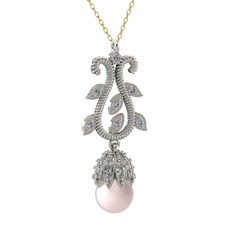 Pembe inci ve swarovski 14 ayar beyaz altın kolye (40 cm altın rolo zincir)