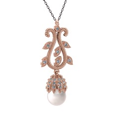 Şah İnci Kolye - Inci ve swarovski 14 ayar rose altın kolye (40 cm gümüş rolo zincir) #919dds
