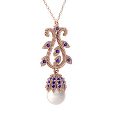 Inci ve lab safir 925 ayar rose altın kaplama gümüş kolye (40 cm rose altın rolo zincir)