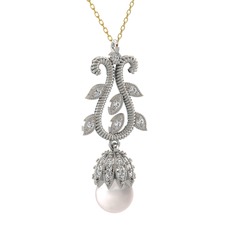 Şah İnci Kolye - Inci ve beyaz zirkon 18 ayar beyaz altın kolye (40 cm altın rolo zincir) #af0y5s