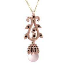 Şah İnci Kolye - Pembe inci ve siyah zirkon 14 ayar rose altın kolye (40 cm altın rolo zincir) #bafn1z