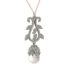 Şah İnci Kolye - Inci ve swarovski 18 ayar beyaz altın kolye (40 cm rose altın rolo zincir) #dqlykv