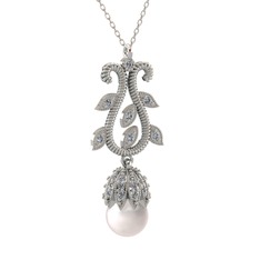 Şah İnci Kolye - Inci ve swarovski 14 ayar beyaz altın kolye (40 cm beyaz altın rolo zincir) #e8pc15