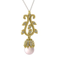 Şah İnci Kolye - Pembe inci ve swarovski 18 ayar altın kolye (40 cm beyaz altın rolo zincir) #ebh3wu