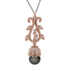 Şah İnci Kolye - Siyah inci ve beyaz zirkon 8 ayar rose altın kolye (40 cm gümüş rolo zincir) #ecq2yq