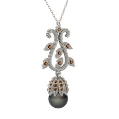 Şah İnci Kolye - Siyah inci ve dumanlı kuvars 925 ayar gümüş kolye (40 cm gümüş rolo zincir) #eq2y7r