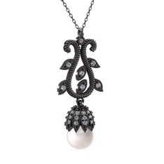 Şah İnci Kolye - Inci ve swarovski 925 ayar siyah rodyum kaplama gümüş kolye (40 cm gümüş rolo zincir) #fturxd
