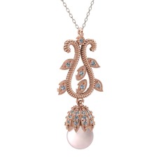 Şah İnci Kolye - Pembe inci ve swarovski 8 ayar rose altın kolye (40 cm beyaz altın rolo zincir) #g0gxgr