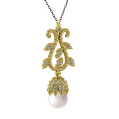 Şah İnci Kolye - Inci ve swarovski 14 ayar altın kolye (40 cm gümüş rolo zincir) #gnku3k