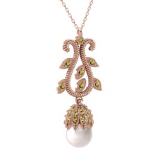 Şah İnci Kolye - Inci ve peridot 8 ayar rose altın kolye (40 cm gümüş rolo zincir) #h26boc