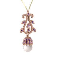 Şah İnci Kolye - Inci ve ametist 18 ayar rose altın kolye (40 cm altın rolo zincir) #ih6yon