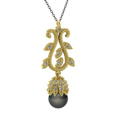 Şah İnci Kolye - Siyah inci ve swarovski 925 ayar altın kaplama gümüş kolye (40 cm gümüş rolo zincir) #kujccz