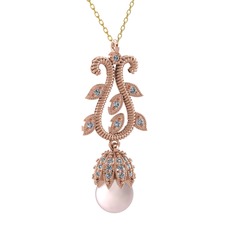 Pembe inci ve swarovski 18 ayar rose altın kolye (40 cm altın rolo zincir)