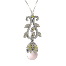 Şah İnci Kolye - Pembe inci ve peridot 18 ayar beyaz altın kolye (40 cm beyaz altın rolo zincir) #oinci7