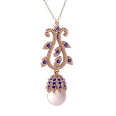 Şah İnci Kolye - Pembe inci ve lab safir 18 ayar rose altın kolye (40 cm gümüş rolo zincir) #se6lz6
