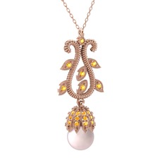 Şah İnci Kolye - Pembe inci ve sitrin 925 ayar rose altın kaplama gümüş kolye (40 cm rose altın rolo zincir) #smobmy