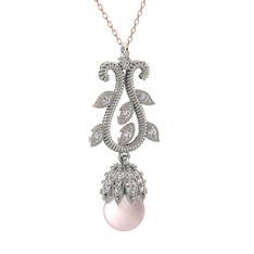 Pembe inci ve beyaz zirkon 18 ayar beyaz altın kolye (40 cm rose altın rolo zincir)