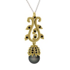 Şah İnci Kolye - Siyah inci ve siyah zirkon 925 ayar altın kaplama gümüş kolye (40 cm gümüş rolo zincir) #tgzdxq