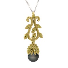 Şah İnci Kolye - Siyah inci ve peridot 925 ayar altın kaplama gümüş kolye (40 cm beyaz altın rolo zincir) #tlznug