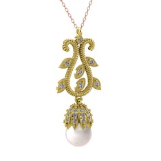 Şah İnci Kolye - Inci ve swarovski 8 ayar altın kolye (40 cm rose altın rolo zincir) #ub6fvg