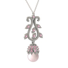 Şah İnci Kolye - Pembe inci ve pembe kuvars 925 ayar gümüş kolye (40 cm gümüş rolo zincir) #wg1gkr