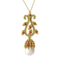 Şah İnci Kolye - Inci ve garnet 8 ayar altın kolye (40 cm altın rolo zincir) #yqwyeo