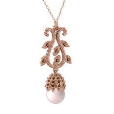 Şah İnci Kolye - Pembe inci ve dumanlı kuvars 18 ayar rose altın kolye (40 cm rose altın rolo zincir) #yyyc8