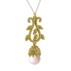 Pembe inci ve peridot 925 ayar altın kaplama gümüş kolye (40 cm beyaz altın rolo zincir)