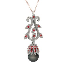 Şah İnci Kolye - Siyah inci ve garnet 14 ayar beyaz altın kolye (40 cm gümüş rolo zincir) #zrodw2
