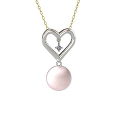 Pembe inci ve elmas 14 ayar beyaz altın kolye (0.036 karat, 40 cm altın rolo zincir)